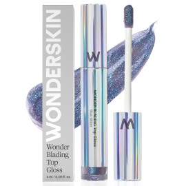 Wonderskin Lip Gloss Blading Top Gloss, Hydrating and High Shine Finish Lip Makeup (Blue Glitter)