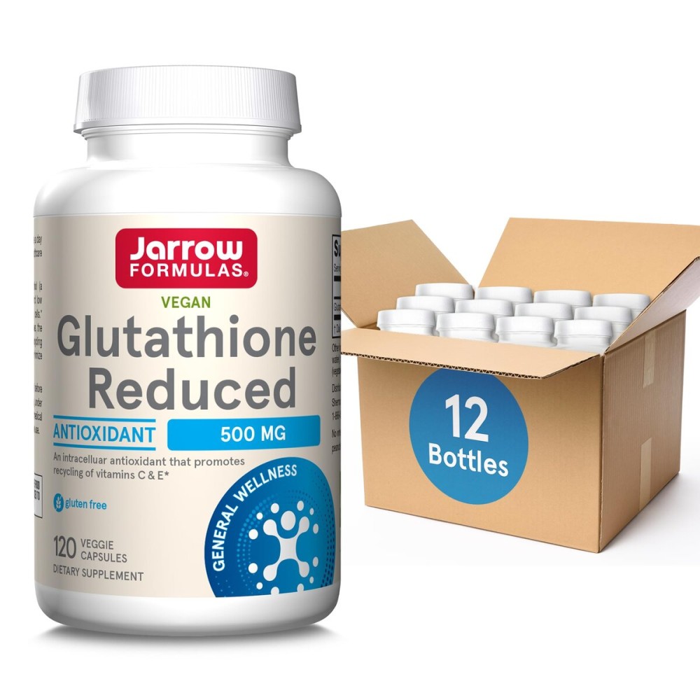 Jarrow Formulas Glutathione Reduced 500 mg- 120 Veggie Capsules- Intracellular Antioxidant- Quality Glutathione Supplements- Supports Recycling of Vitamins C & E- Non-GMO- Gluten Free- Vegan, 12 Packs
