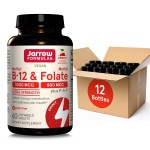 Jarrow Formulas Ultra Strength Methyl B-12 5000 mcg & Methyl Folate 800 mcg + P-5-P, Supplement for Cellular Energy Metabolism and Cardiovascular Support, 60 Chewable Tablets, 60 Day Supply, 12 Packs