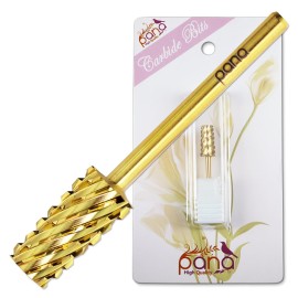 PANA Tapered Barrel Carbide 3/32 Shank Size - (Gold, Extra Coarse Grit) - Fast remove Acrylic or Hard Gel Nail Drill Bit for Manicure Pedicure Salon Professional or Beginner