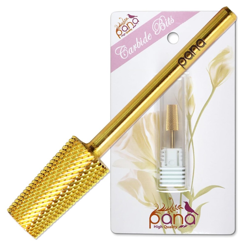 PANA Tapered Barrel Carbide 3/32 Shank Size - (Gold, Extra Fine Grit) - Fast remove Acrylic or Hard Gel Nail Drill Bit for Manicure Pedicure Salon Professional or Beginner