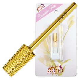 PANA Tapered Barrel Carbide 3/32 Shank Size - (Gold, Medium Grit) - Fast remove Acrylic or Hard Gel Nail Drill Bit for Manicure Pedicure Salon Professional or Beginner
