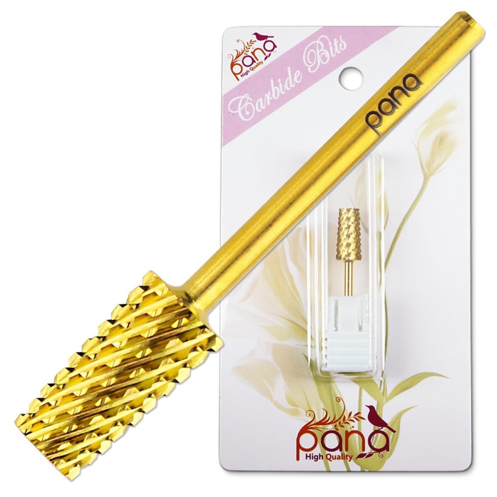 PANA Tapered Barrel Carbide 3/32 Shank Size - (Gold, Coarse Grit) - Fast remove Acrylic or Hard Gel Nail Drill Bit for Manicure Pedicure Salon Professional or Beginner
