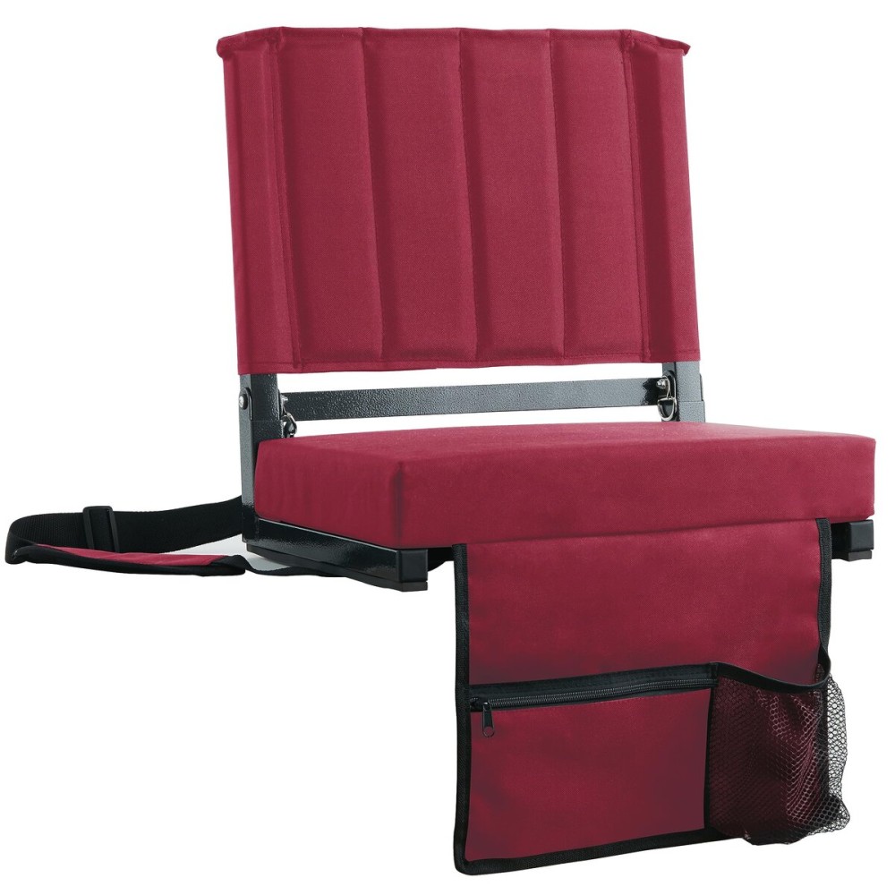 SPORT BEATS Stadium Seats with Back Support Bleacher Chairs with Back and Cushion Thick Padded Bleacher Seats Includes Shoulder Strap Maroon 2pcs