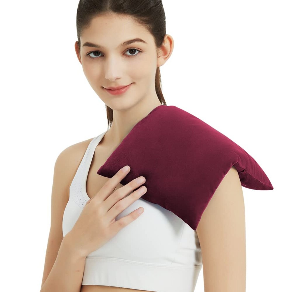 Heating Pad Microwavable with Washable Cover, 8 x 12 Multipurpose Microwave Heating Pad for Neck and Shoulders, Moist Heat Bean Bag Warm Compress for Knee, Muscles, Joints, Wrist, Abdomen (Wine Red)