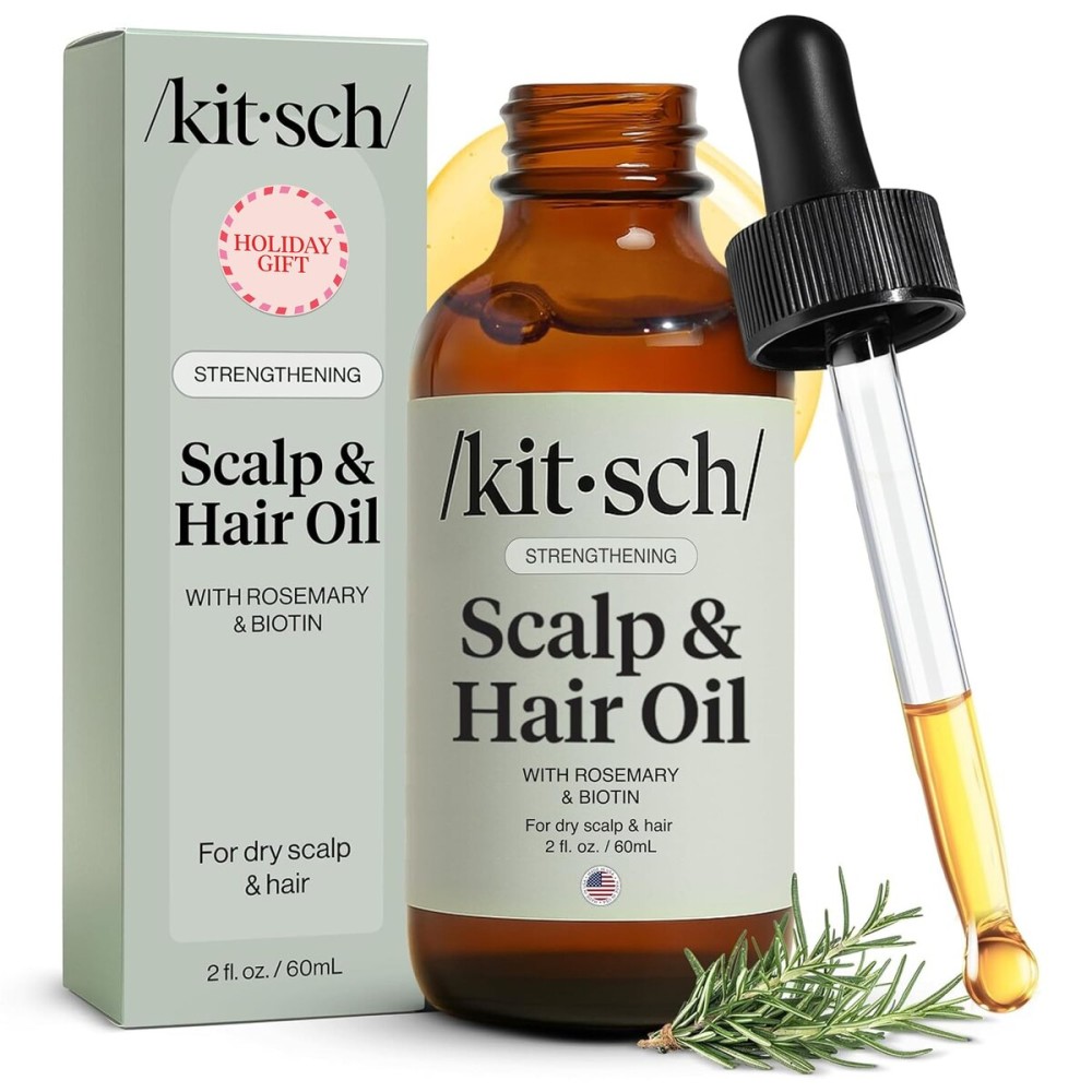 Kitsch Rosemary Oil for Hair Growth - Pre-Wash Hair Oil with Castor, Biotin, Jojoba - Hair Care, Adds Shine, Strengthens Roots, Scalp Treatment | Ideal Gifts for Women - Lavender Scent, 60mL