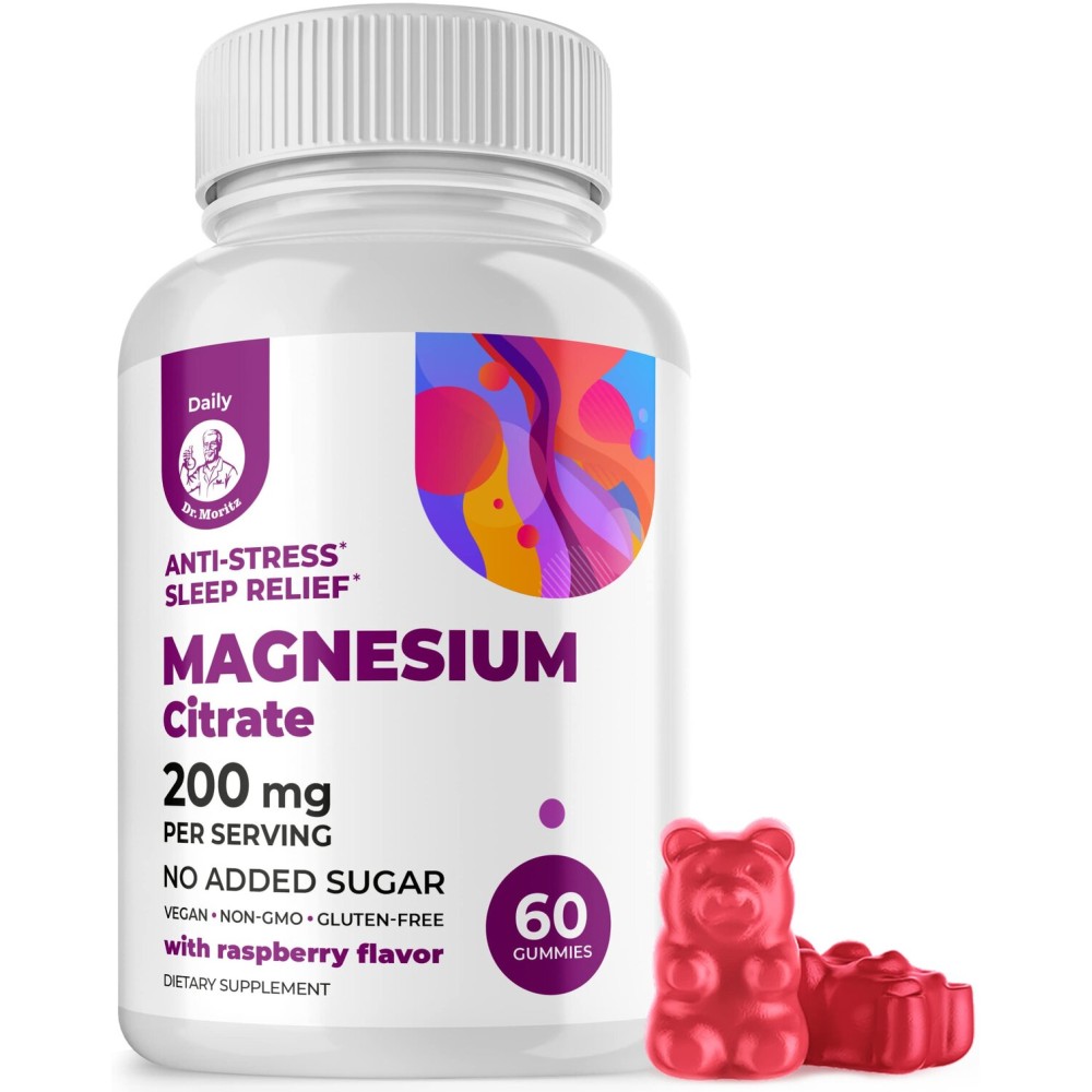 DR. MORITZ Magnesium Citrate Gummies for Adults - Sugar-Free Calm Magnesium Gummies - Supports a Healthy Stress Response - Raspberry Flavor - Non-GMO, 200 mg (60 Count)