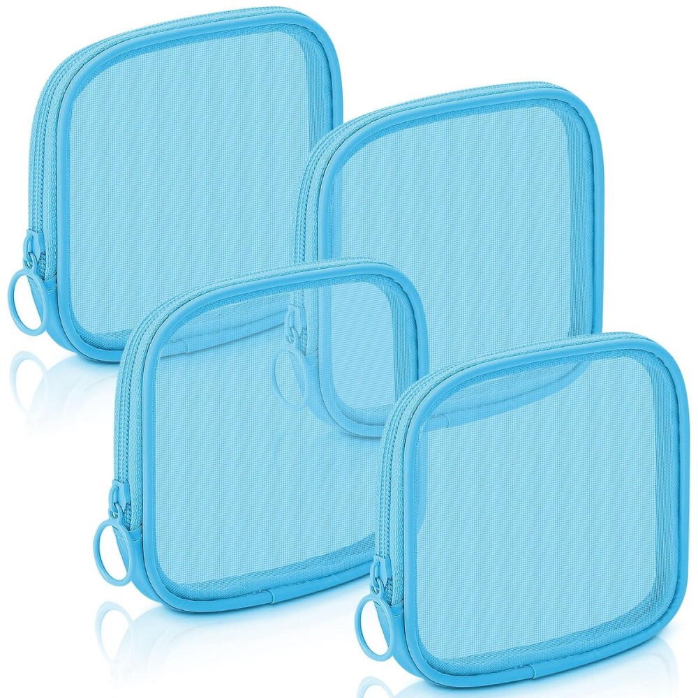 Weewooday 4 Pcs Mesh Makeup Bag Mesh Cosmetic Bag Travel Toiletry Pouch with Zipper Mini Makeup Cosmetic Purse for Daily Accessory(Small,Blue)