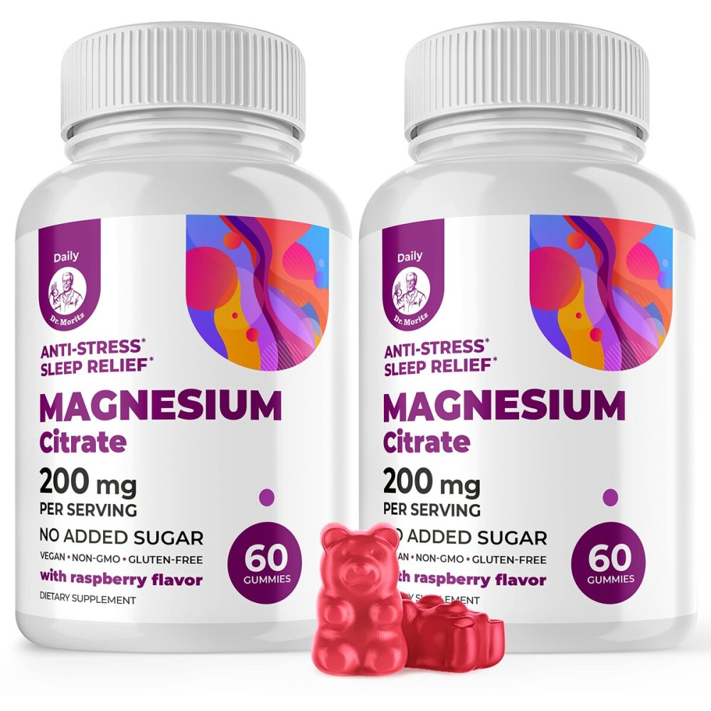 DR. MORITZ Magnesium Gummies for Adults - Sugar-Free Calm Magnesium Gummies - Supports a Healthy Stress Response - Raspberry Flavor - Non-GMO, 200 mg, 2 Pack (120 Count)