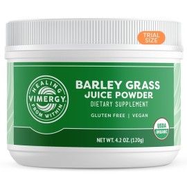 Vimergy Barley Grass Juice Powder Dietary Supplement - 0.8g per Serving (150 Servings) - Clean Superfood Formula - Promotes Cardiovascular Health* - Organic, Vegan & Gluten-Free - Travel Size 120g