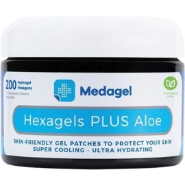 Hexagels Plus Aloe Vera - Advanced Healing Hydrogel Pads for Blister Prevention & Soothing Burn Care - Foot, Heel, Toe, & Ankle Protection, Pack of 200, 1-Inch Patches, by Medagel, Paraben Free