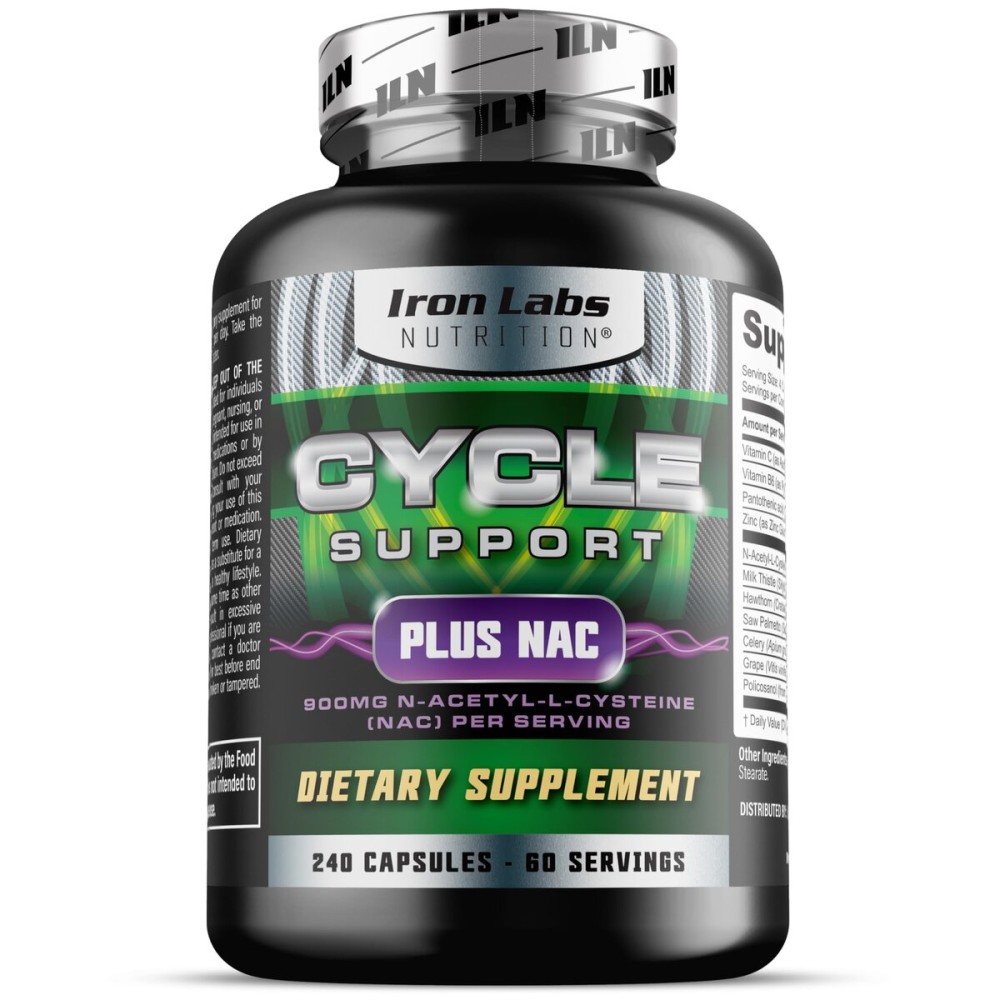 Iron Labs Nutrition: Cycle Support Plus NAC (N-Acetyl-L-Cysteine) - On Cycle Support Supplements for Men - N Acetyl L Cysteine and Milk Thistle (240 Capsules)