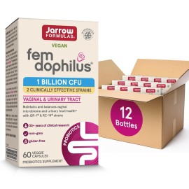 Jarrow Formulas Fem-Dophilus Probiotics 1 Billion CFU with 2 Science-Backed Strains, Dietary Suppl for Vaginal and Urinary Tract Supp,60 Veggie Caps,Up to a 60 Day Supply, Shelf-Stable,12 Packs