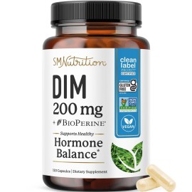 DIM Supplement 200 mg (120 Ct) | Estrogen Balance for Women & Men | Hormone Balance, Hormonal Acne Supplements, Menopause, Antioxidant & PMS Support | Non-GMO, Vegan, Soy Free | 4 Month Supply