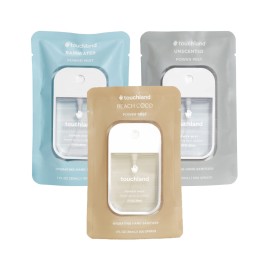 Touchland Hydrating Hand Sanitizer Spray, DYE FREE Trio Set (Rainwater, Unscented, Beach Coco), 1 FL. OZ. Travel Size Power Mist Sprays (Set of 3)