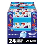 Travel Tissue Packs - 24 Compact 3-Ply Packs (216 Total), Soft Chlorine-Free Facial Tissues for Purse, Car, or School, Gentle & Durable, Non-Bleach, Whimsical Mushroom Design