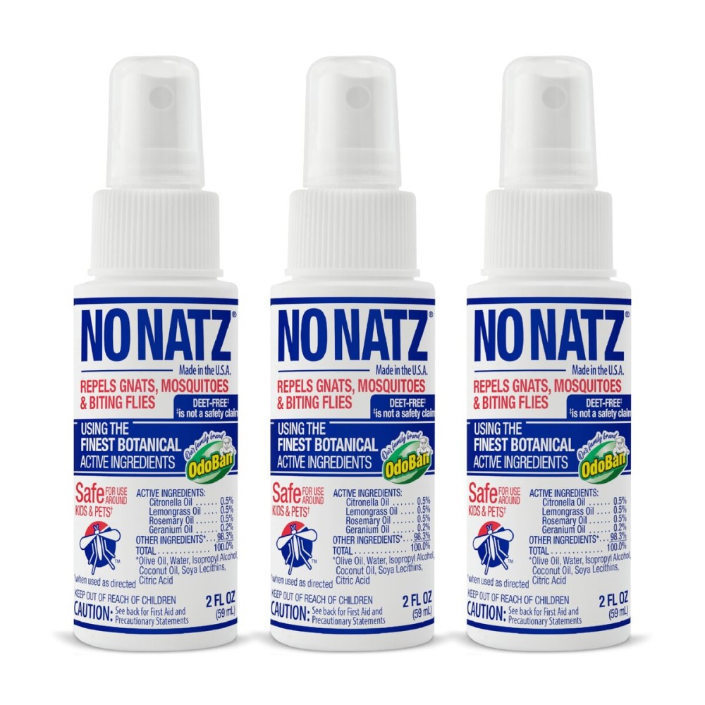 No Natz Botanical Insect Repellent, DEET-Free, Made with Natural Essential Oils, Non-Greasy Formula, Made in The USA, Fresh Scent, 2 Ounce Spray Bottle, 3-Pack