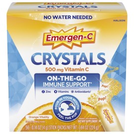 Emergen-C Crystals, On-the-Go Emergen-C Immune Support Supplement with Vitamin C, B Vitamins, Zinc and Manganese, Orange Vitality - 56 Stick Packs