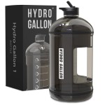 Hydro Gallon 1 Bottle - 1 Gallon Water Bottle Jug with Straw Lid, Spout Chug Lid, Handle, Motivational Time Marker. Daily Intake All Day Leakproof BPA free Large Big Bottle. 128oz (Black)