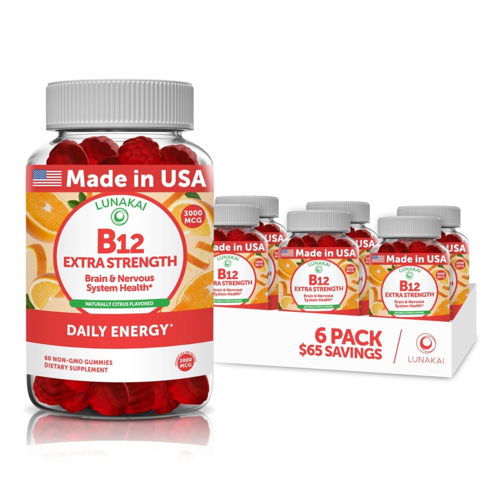 Vitamin B12 Gummies for Adults - Tastiest Proprietary Formula - 3000mcg Methyl B-12 High Absorption Energy Gummies - Non-GMO Vegan Vit B12 - Chewable B 12 for Energy Support and Bone Health - 6 Pack