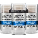 Aluminum-Free Deodorant for Men by Bravo Sierra, 3-Pack -Contains Natural Ingredients -Long Lasting All-Day Odor and Sweat Protection -Tonka Bean and Lemon, 3.2 oz - Paraben-Free, Vegan & Cruelty-Free