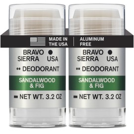 Aluminum-Free Deodorant for Men by Bravo Sierra, 2-Pack - Contains Natural Ingredients - Long Lasting All-Day Odor and Sweat Protection - Sandalwood and Fig, 3.2 oz -Paraben-Free, Vegan & Cruelty-Free