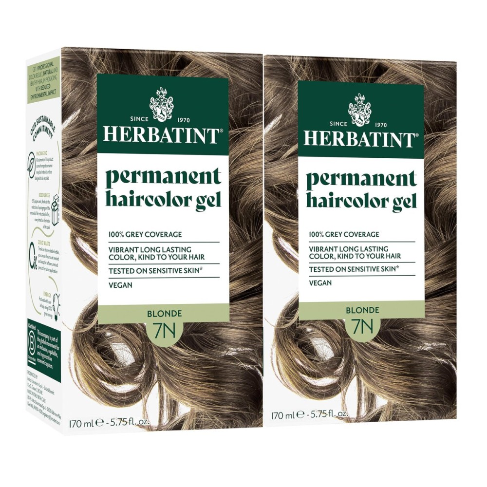 Herbatint Permanent Hair Dye - 7N Blonde - For Up To 100% Gray Coverage of Resistant Gray Hair - Ammonia-Free, Alcohol-Free & Vegan - Salon Influenced Hair Color 5.75 fl oz (2 Pack)