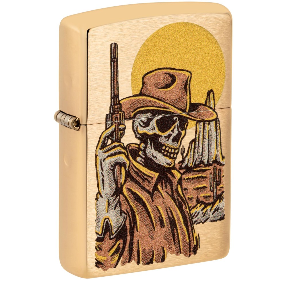 Zippo Wild West Skeleton Design Brushed Brass Pocket Lighter