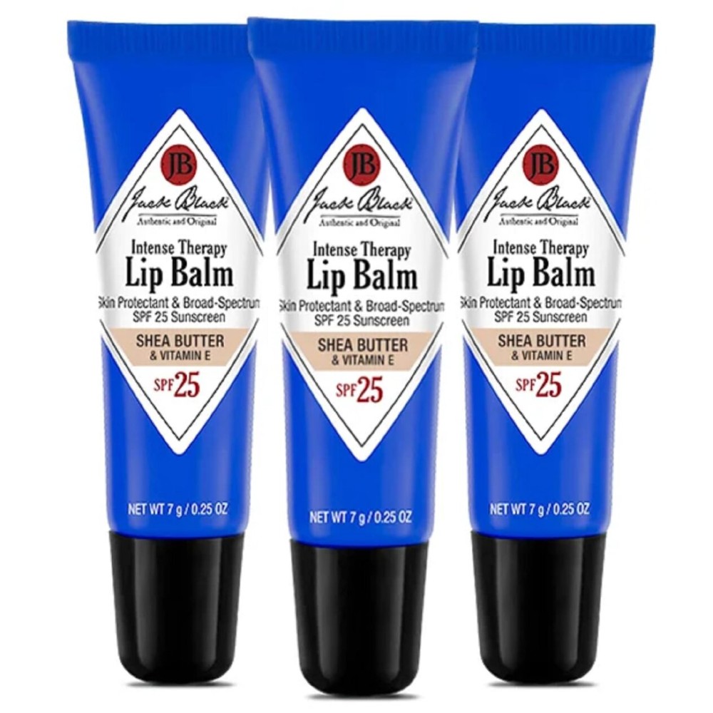 Jack Black Intense Therapy Lip Balm, 0.25-Oz., Pack of 3 - Shea Butter & Vitamin E, SPF 25 Sun Protection, Lip Moisturizer, Hydrating Lip Balm with SPF,