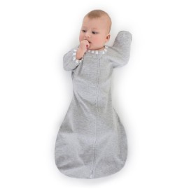 SwaddleDesigns Transitional Swaddle Sack, Arms Up Half-Length Sleeves & Mitten Cuffs, Swaddle for Newborn Transition to Baby Sleep Sack Wearable Blanket, 0-3 Month, 6-14 lb, Gray with Striped Trim