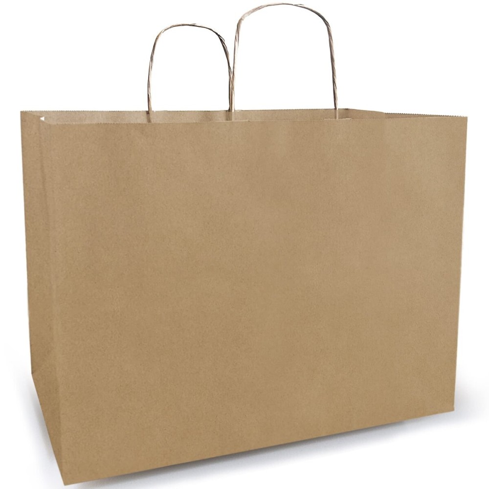 Qutuus 16x6x12 Inches 50 Pack Brown Kraft Paper Bags with Handles for Grocery, Birthdays, Retail, Small Business