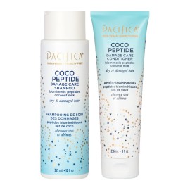 Pacifica Coco Peptide Damage Care Shampoo & Conditioner Set - Repairing Hair Care for Dry Damaged Hair Vegan Collagen & Peptides for Split Ends & Breakage Sulfate Free Clean Vegan Dermatologist Tested