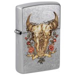 Zippo Rick Rietveld Floral Bull Skull Street Chrome Pocket Lighter