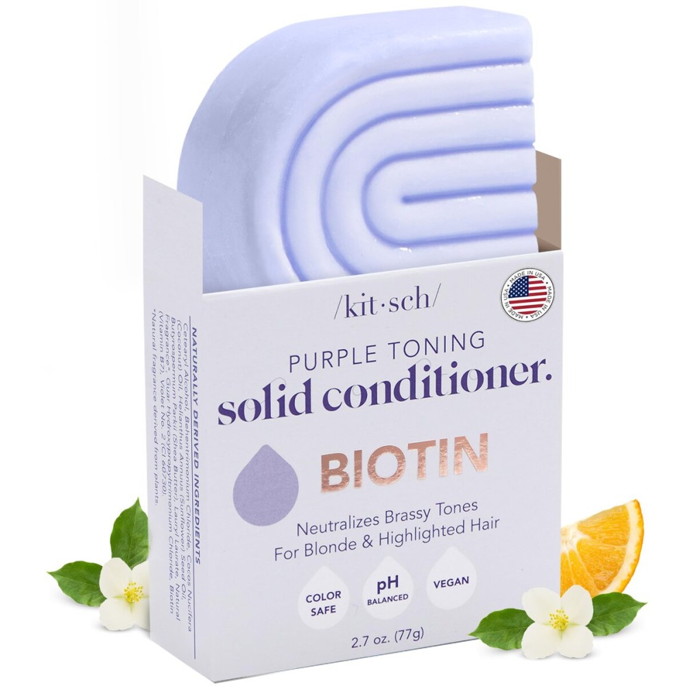 Kitsch Toning Purple Conditioner For Blondes & Color Treated Hair - Conditioner Bar For Women & Men - With Biotin for Strengthening & Neutralizing Brassy Tones - Vegan, Silicone & Sulfate Free - 2.7oz