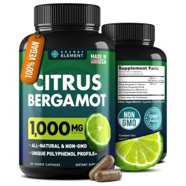 Secret Element Citrus Bergamot Extract 1000mg - Citrus Bergamot Supplement for Heart, Immune System Support, and Healthy Aging - Pure, Vegan Bergamot Capsules