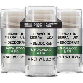 Aluminum-Free Deodorant for Men by Bravo Sierra, 3-Pack - Contains Natural Ingredients - Long Lasting All-Day Odor and Sweat Protection - Sandalwood & Fig, 3.2 oz - Paraben-Free, Vegan & Cruelty-Free