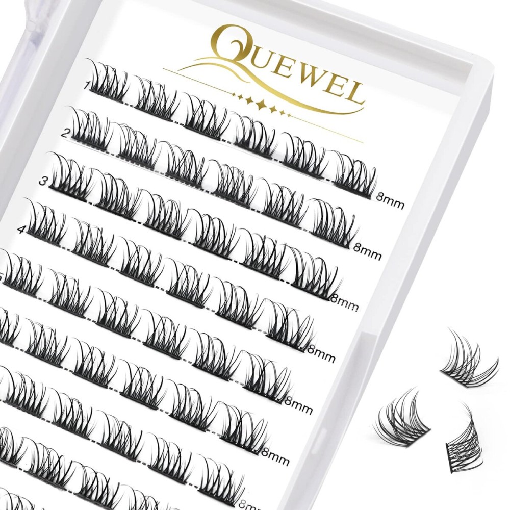 QUEWEL Lash Clusters 72 Pcs Wide Stem Individual Lashes C/D Curl 8-16mm Length DIY Eyelash Extension False Eyelashes Natural&Mega Styles Soft for Personal Makeup Use at Home (Natural-C-8)