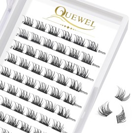 QUEWEL Lash Clusters 72 Pcs Wide Stem Individual Lashes C/D Curl 8-16mm Length DIY Eyelash Extension False Eyelashes Natural&Mega Styles Soft for Personal Makeup Use at Home (Natural-C-8)