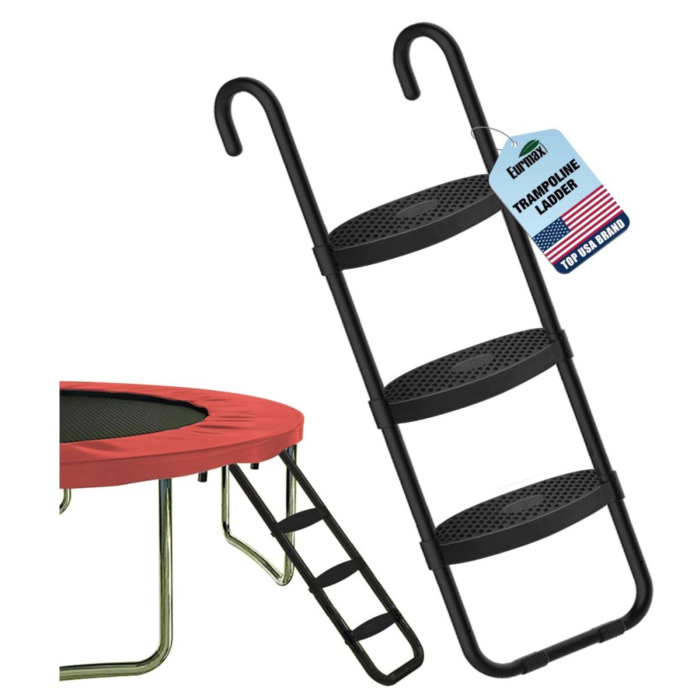 Eurmax USA Universal Easy-to-Assemble 3 Steps Trampoline Ladder with Horizontal and Wide Steps, UV Treated Steel, 220 lbs Capacity Trampoline Accessories for Children Kids