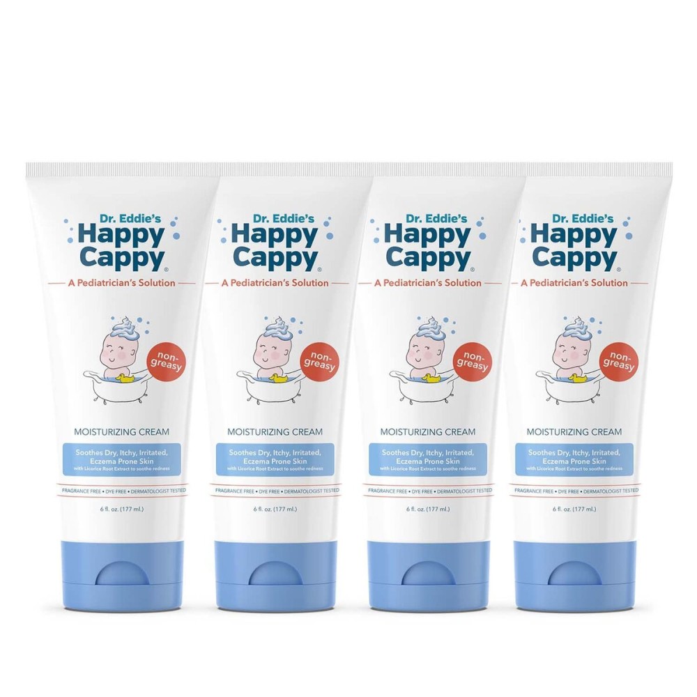 Happy Cappy Moisturizing Cream - Baby Eczema Cream, Eczema Lotion for Kids, Pediatrician-Formulated, Gentle, Paraben Free, Hypoallergenic, Soothes Dry Skin - 6 Fl Oz (Pack of 4)
