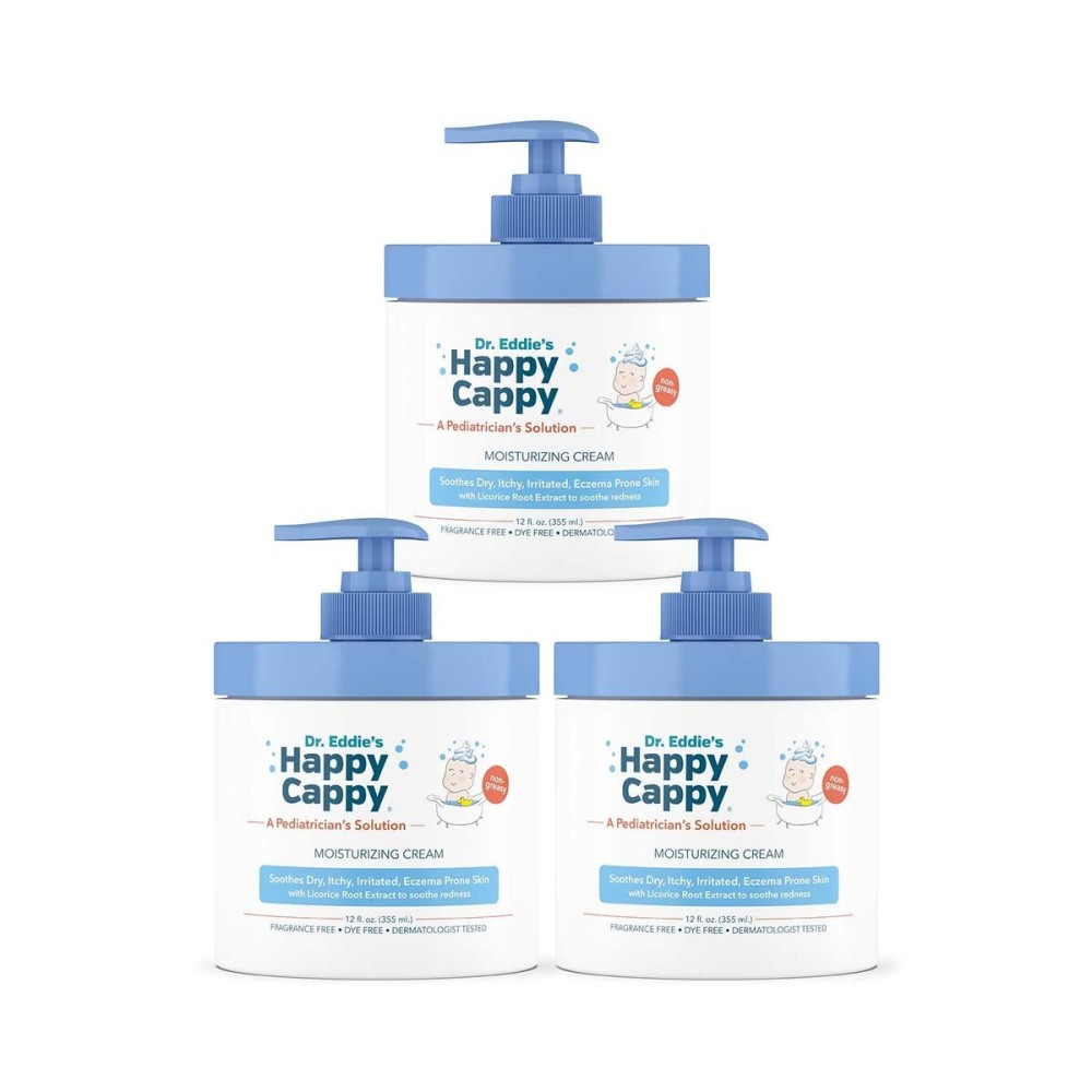 Happy Cappy Moisturizing Cream - Baby Eczema Cream, Eczema Lotion for Kids, Pediatrician-Formulated, Gentle, Paraben Free, Hypoallergenic, Soothes Dry Skin - 12 Fl Oz (Pack of 3)