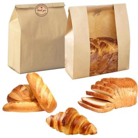 Large Paper Bread Bags for Homemade Sourdough-Bread Packaging Bag for Gifting, Label Seal Sticker Included Pack of 25(11.8x8.2x3.5 inch)