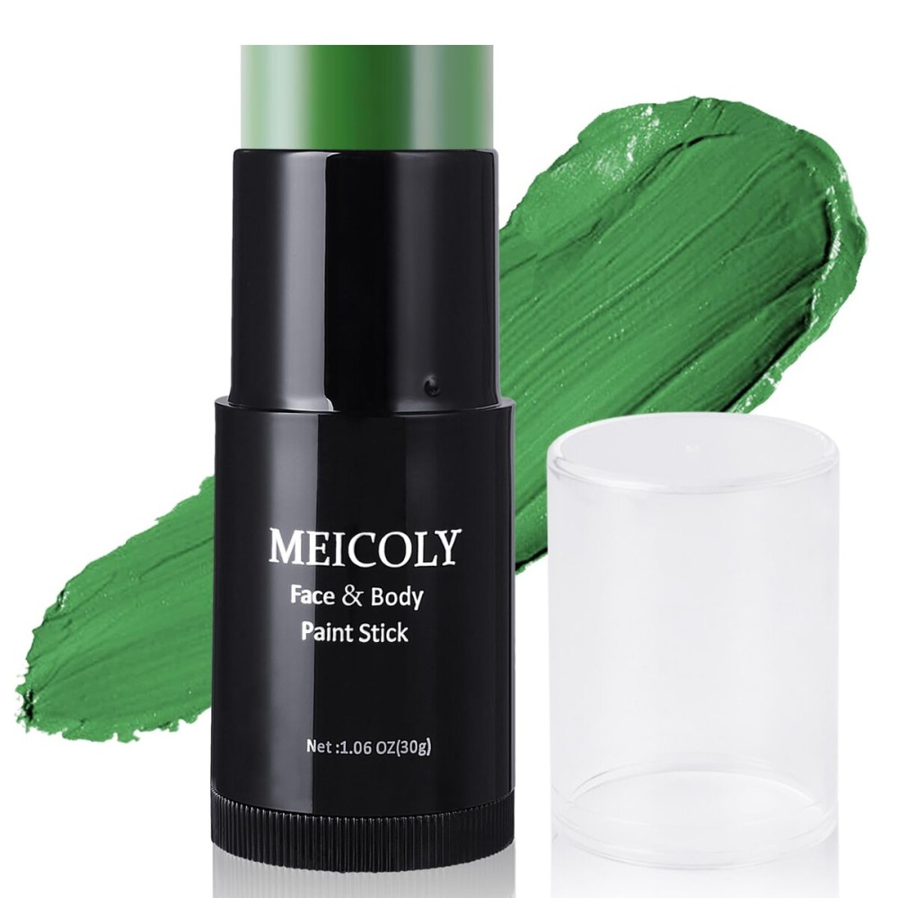 MEICOLY Green Face Body Paint Stick(1.06 Oz),Christmas Stocking Stuffers,Green Face Paint for Halloween Elphaba Witch Makeup,Hunting Hulk Camo Face Paint,St.Patricks Day Accessories,Green Eye Black