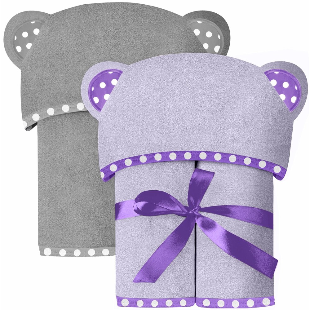 ELSVIN Set of 2 Hooded Baby Towels - Purple and Grey - Luxurious, Large and Super Absorbent - 30 x 30 Inch - Soft and Suitable for Infants, Toddlers and Kids - 400 GSM