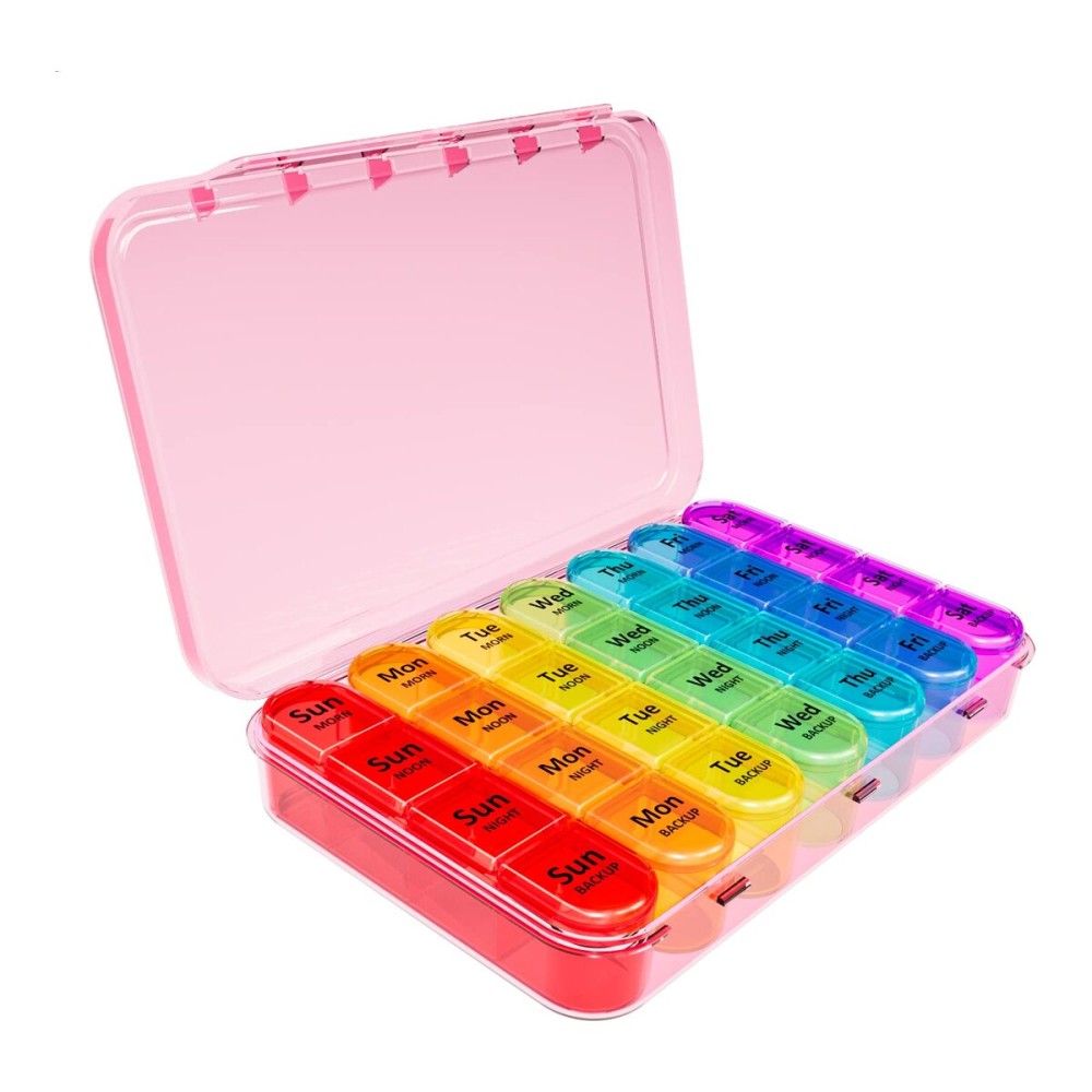Daviky Weekly Pill Organizer, 7 Day Pill Organizer 4 Times a Day, Daily Pill Box 7 Day, Large Travel Pill Box with Removable Pill Case to Hold Vitamin, Supplement and Medication (Pink)