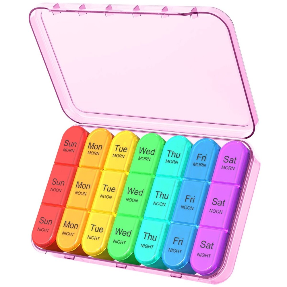 Daviky Daily Pill Box Organizer - 7 Day Pill Box with 3 Compartments, Holds Vitamins and Medication