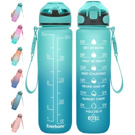 Enerbone 32 oz Drinking Water Bottle with Times to Drink and Straw, Motivational with Carrying Strap, Leakproof BPA & Toxic Free, Ensure You Drink Enough Water for Fitness Gym Outdoor