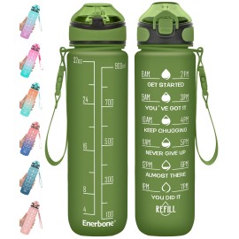 Enerbone 32 oz Drinking Water Bottle with Times to Drink and Straw, Motivational with Carrying Strap, Leakproof BPA & Toxic Free, Ensure You Drink Enough Water for Fitness Gym Outdoor