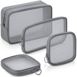 Weewooday 4 Pcs Mesh Makeup Bag Mesh Cosmetic Bag Travel Toiletry Pouch with Zipper Mini Makeup Cosmetic Purse for Daily Accessory(Small, Large, Medium,Gray)