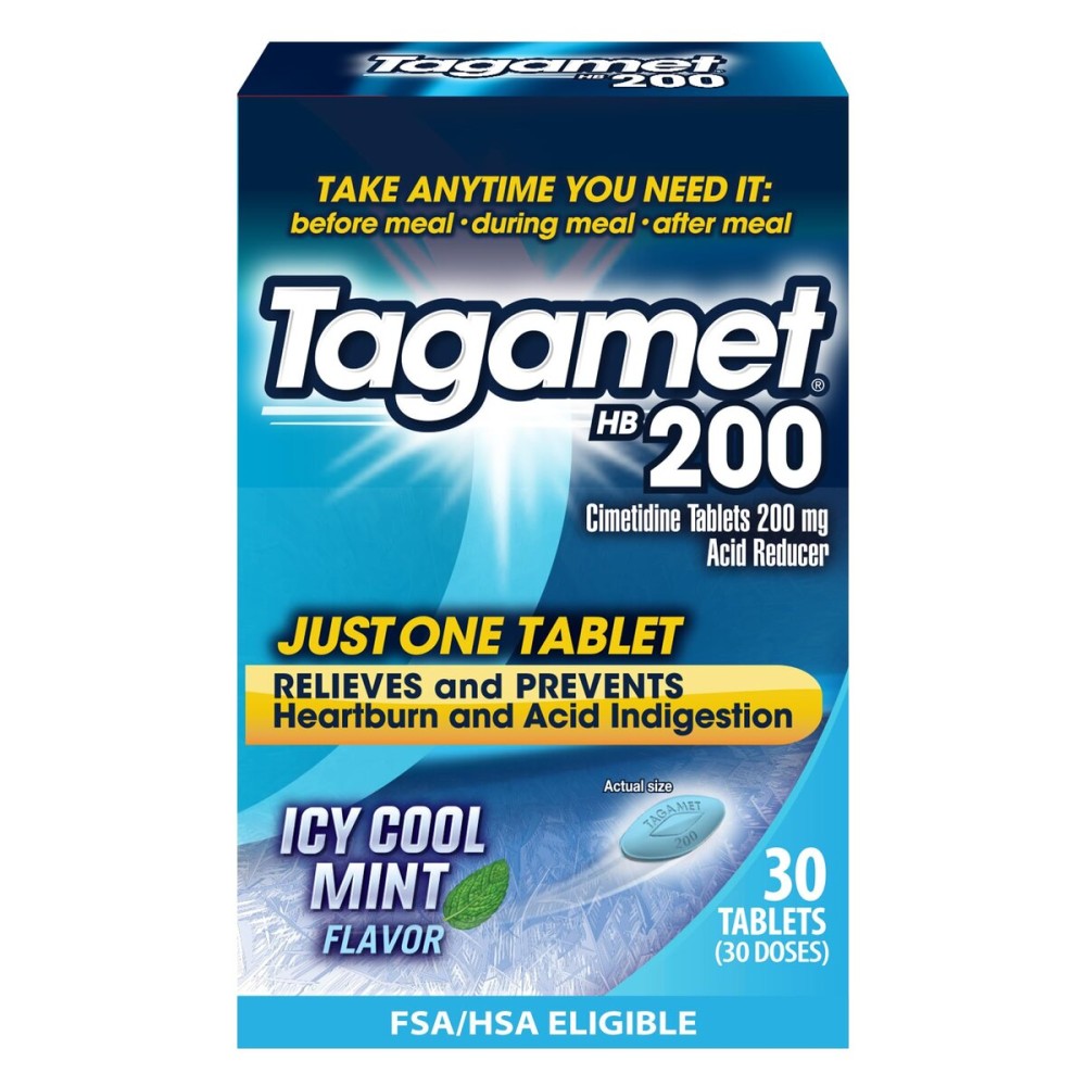 Tagamet HB 200 mg Cimetidine Acid Reducer and Heartburn Relief, Relieves and Prevents Indigestion, Icy Cool Mint Flavor, 30 Count